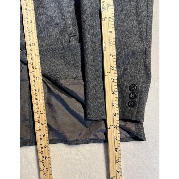 Vintage Fratelli Uomo 40-42L Gray Muted Cobalt Blue Stripe Blazer Flannel Finish - Picture 13 of 15